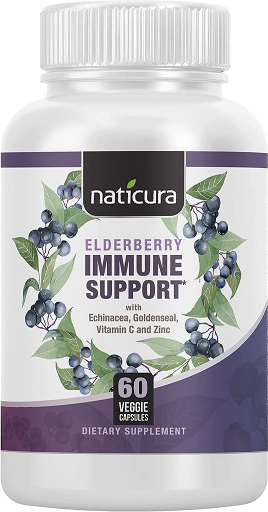 Soutien immunitaire de la baie d'ail - Supplément quotidien pour les hommes et les femmes - Vitamine C, zinc, seaux d'or, Echinacea et Elderberry - 60 capsules, 5 en-1 avec prébiotiques et probiotiques - Fabriqué aux États-Unis