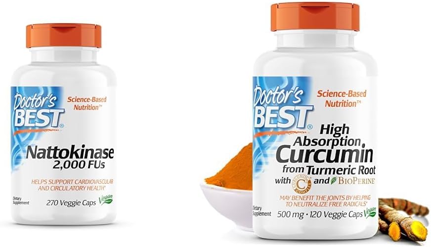 Best Nattokinase, non-OGM, végétalien, sans gluten, 270 capsules veggie et DRB-00107 Curcumine d'absorption élevée de la racine Turmère avec complexe C3 & BioPerine 500mg