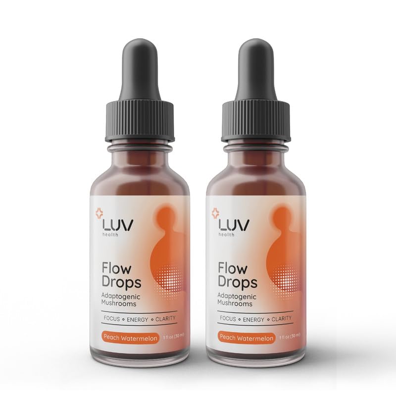 LUV health Drops® – Supplément énergétique pour Focus, Mental Clarity & Immune Support - Champignons adaptogènes avec Mane de Lion, Cordyceps, Reishi, Chaga & Turkey Tail – Vegan, Made in USA 60 Servitures