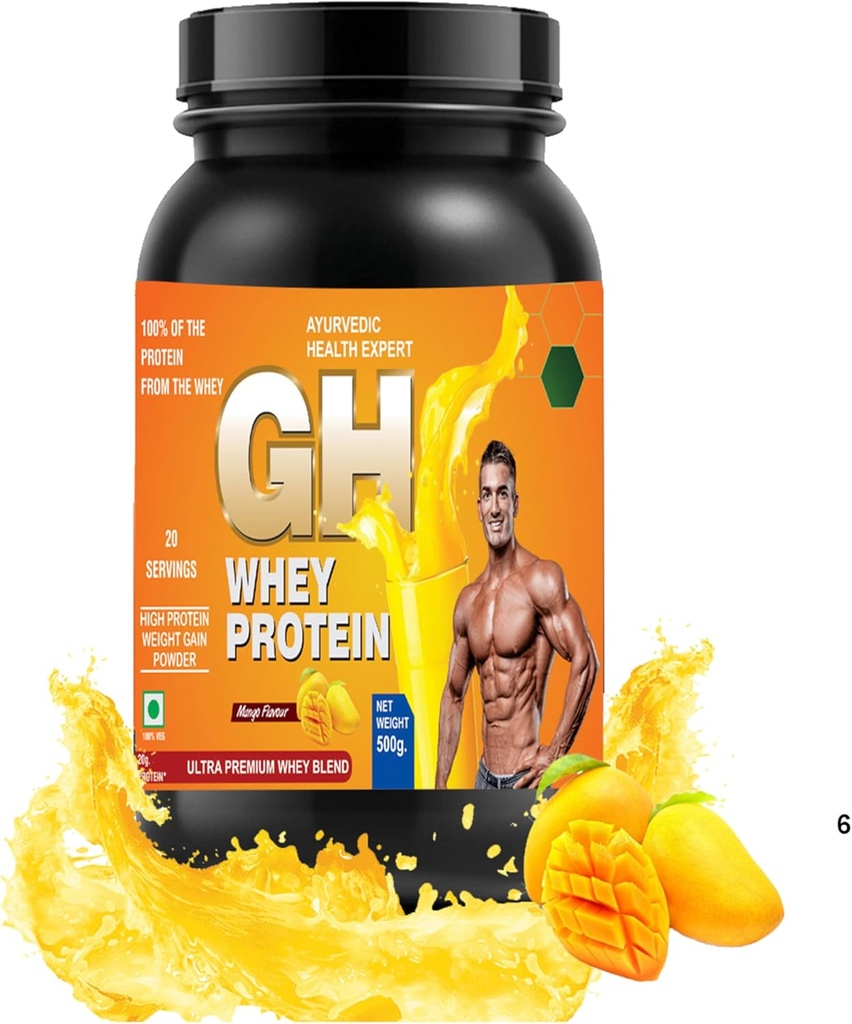 GH Whey Protein, Ultra Premium Faster Recovery, Absorption et croissance musculaire maigre (1,1lbs, Mango Flavor)