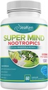 Super Mind - Nootropics Enhancer cognitif - Supplément pour booster le cerveau avec des ingrédients naturels - Bacopa Monnieri - Rhodiola Rosea - Ginkgo Biloba - Vitamine B12-60 Capsules végétaliennes fabriquées aux États-Unis