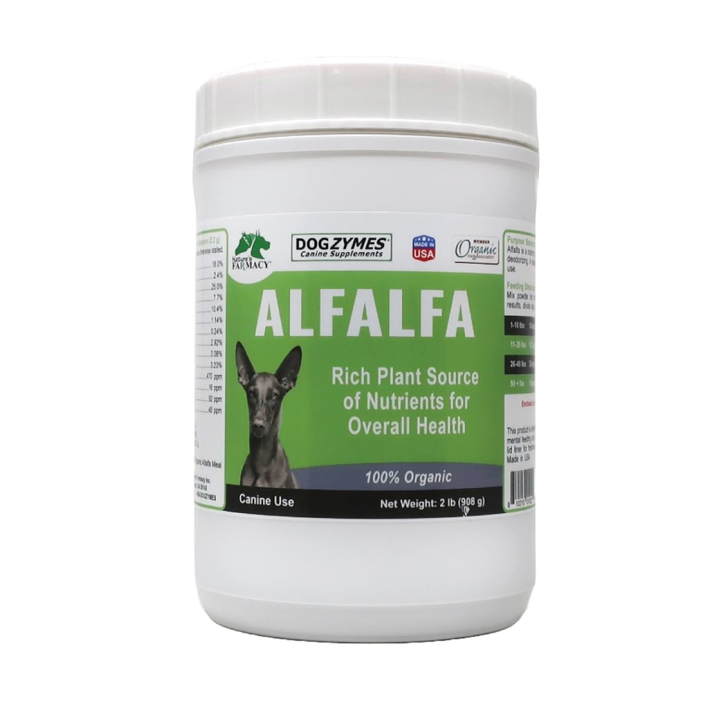 Alfalfa biologique Dogzymes - Riche source de vitamines et minéraux, aider à tout de l'anémie, combattre l'arthrite et l'urine trop acide et aider à éliminer les infections à vésicules (2 livres)