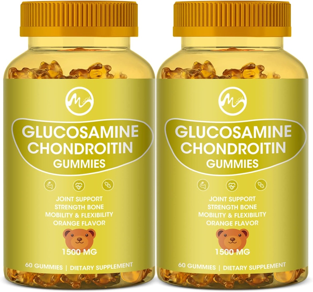 Glucosamine Chondroïtine Gummies avec MSM - 1500mg Extra Strength pour le soutien articulaire, Immune Support - pour les adultes, les hommes et les femmes, 60 comtes, paquets de 2