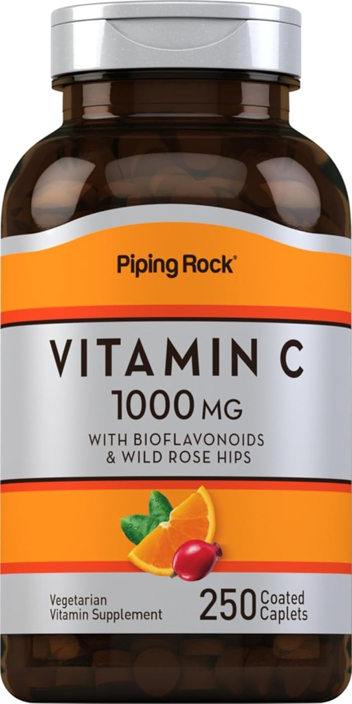 Piping Rock Vitamine C 1000mg.250 Caplets avec bioflavonoïdes et roses HIPS.