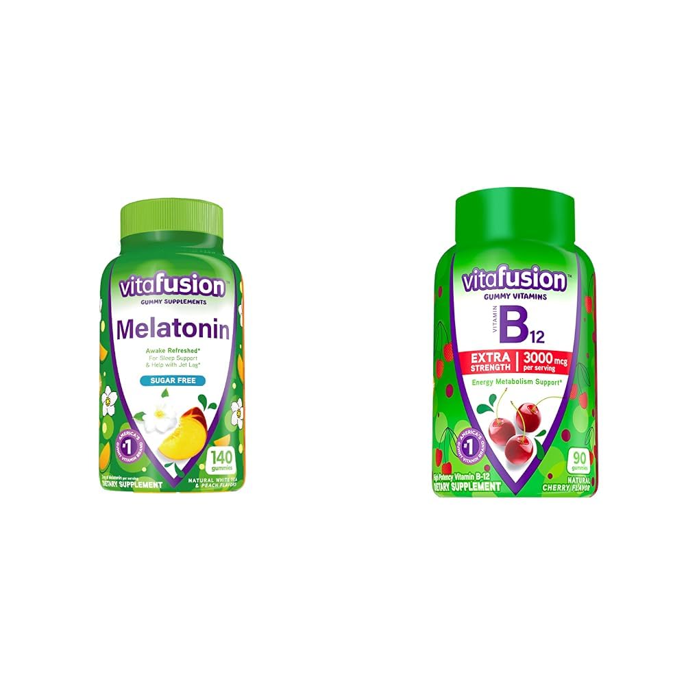 Vitafusion Mélatonine 140 Comte et vitamine B12 Vitamines gommy, 90 Comte Cherry Flavor pour le métabolisme énergétique et le soutien du système nerveux