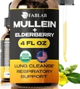FabLab Mullein Leaf Extract with Elderberry 4 Fl Oz - Fabriqué aux États-Unis - Gouttes pour mieux boire - Teinture de Mullein pour désintoxication pulmonaire - Bronchial Cleanse pour les fumeurs - Supplément à base de plantes respiratoires