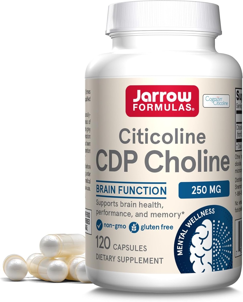 Jarrow Formules Citicoline CDP Choline 250 MG, CDP Choline Supplément soutient la santé cérébrale, la performance et la mémoire, 120 capsules, jusqu'à 120 jours