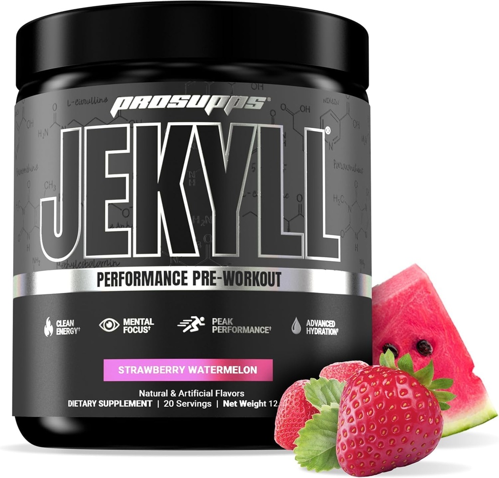 PROSUPPS Dr. Jekyll Performance Pre Workout Powder - Pré-entraînement à faible stimulation soutient le gain musculaire, la concentration et l'énergie - Suppléments de gymnastique et de fitness sans caféine (Melon d'eau aux mûres, 30 portions)