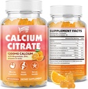 Citrate de calcium Gummies 1200 mg avec vitamine D3, K2, Magnésium, zinc, os Support pour os, muscles et articulations, Immunité et soutien mémoire, 60 Compte