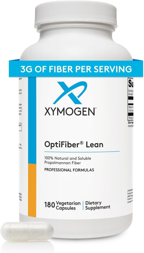 XYMOGEN OptiFiber Lean, Pilules quotidiennes de supplément de fibre - 100% naturel soluble Propolmannan Dietary Fibre - support Digestion, satiété et régularité - sert comme un prébiotique (120 capsules)
