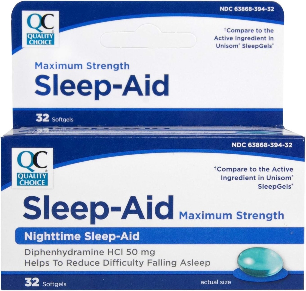 Choix de qualité Max force aide au sommeil, nuit aide au sommeil Diphenhydramine HCI 50 mg, non-habitant formant pour occasionnel somnambule, facile à avaler Softgels, 32 comte bouteille