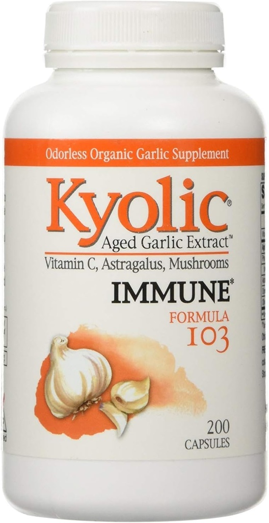 Kyolique - Formule 103 Extrait d'ail vieilli avec vitamine C, Astragalus, champignons - 200 Capsules, 2 Pack