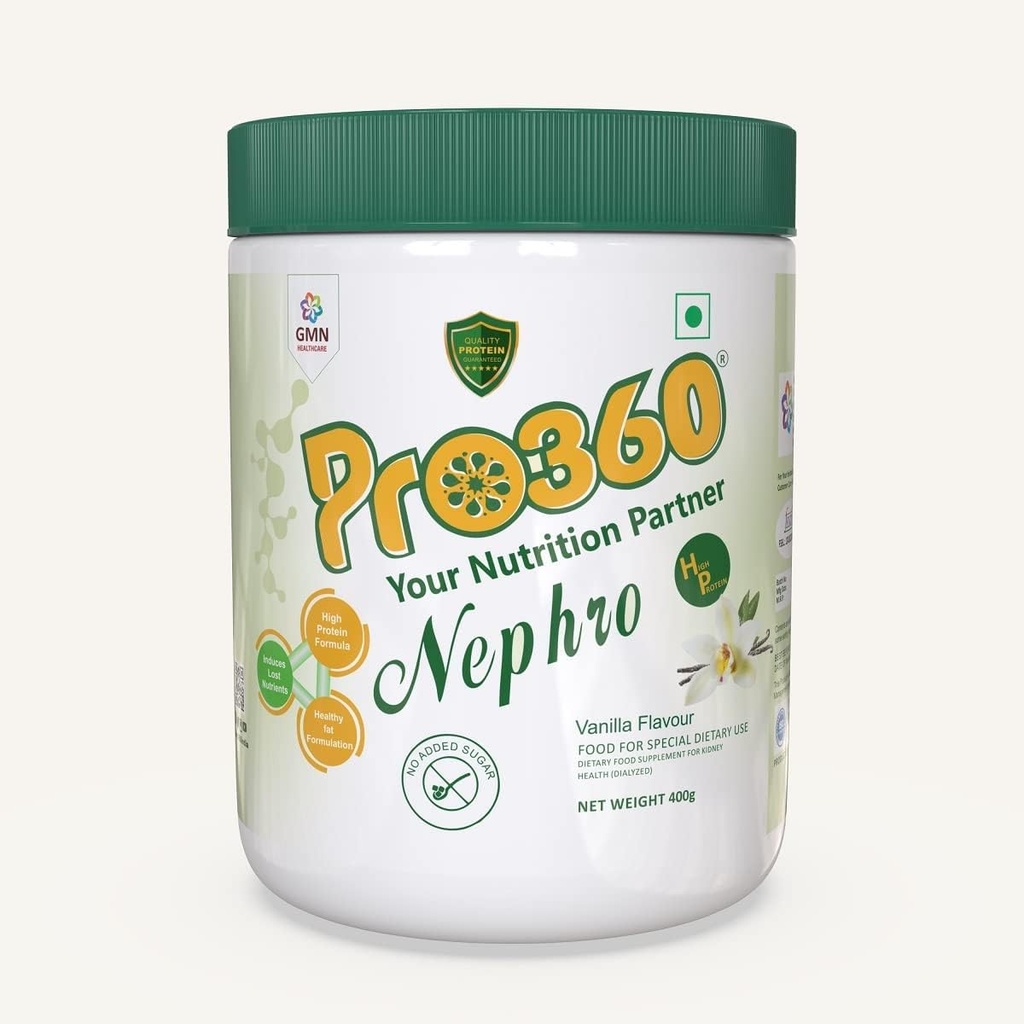 Veena Pro360 Nephro HP - Soins de dialyse Boissons protéiques nutritionnelles (arôme de vanille) Pas de sucre ajouté, supplément alimentaire spécial pour la santé rénale/ rénale, 400 Gm