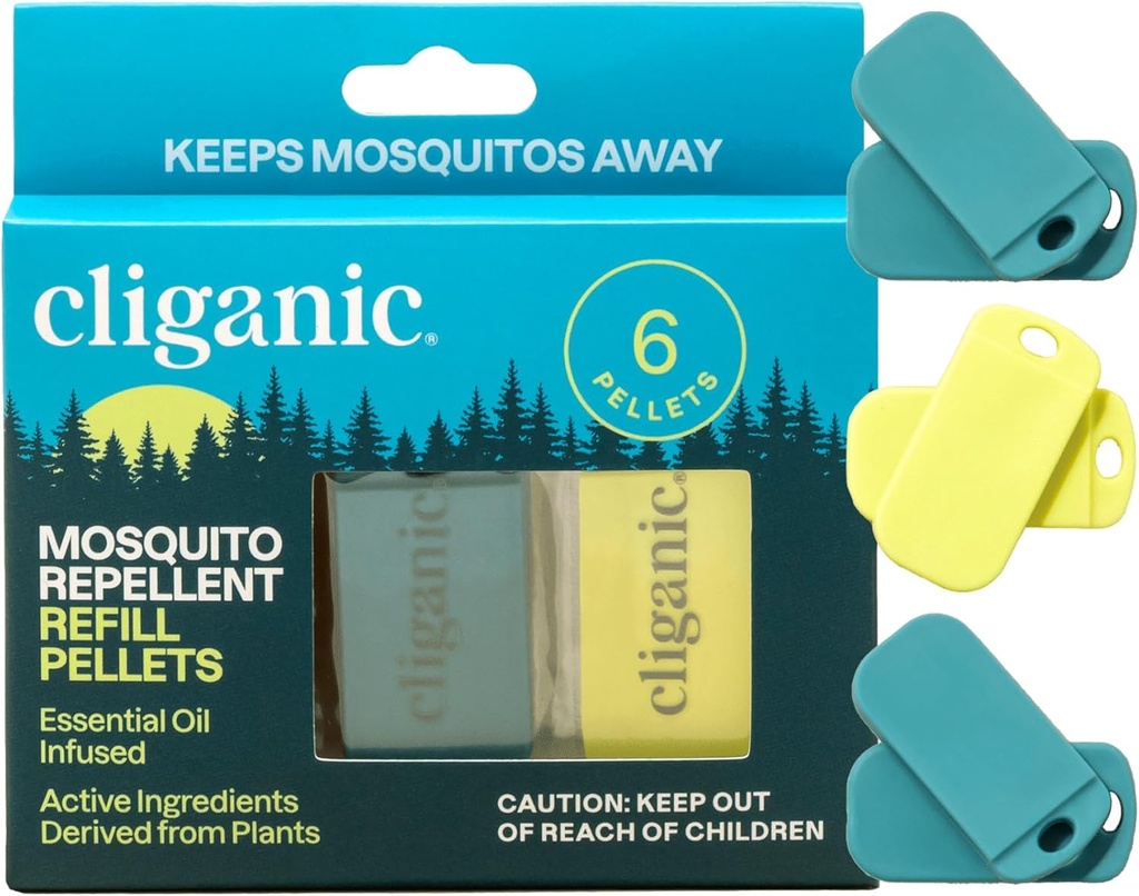 Paquet de recharge pour insectifuge cliganique (6 granulés) pour bandes de poignet cliganiques - Huile essentielle sans DEET naturelle