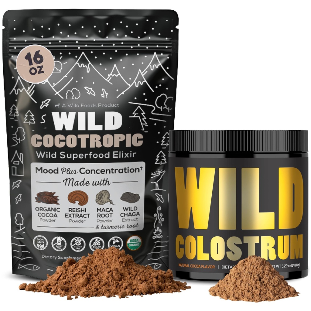 Mélange de Cacao de Champignon Bio Cocotropique (16oz) et de Poudre de Colostrum (5.22oz)