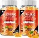 Gummies curcumines curcumines avec Ginger & Black Pepper Vegan Pectin Formula for Immune Boost, Healthy Skin & Joint Support Supplément à croquer pour adultes et adolescents (2-Pack)