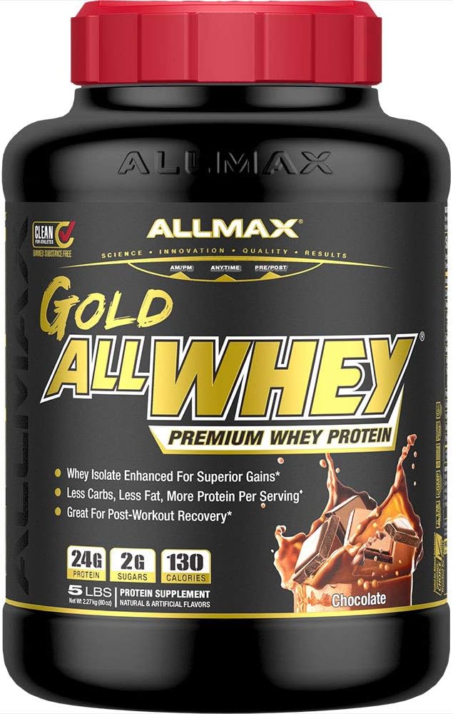 ALLMAX Nutrition Or ALLWHEY, Chocolat- 5 lb - 24 grammes de protéines par scoop - sans gluten, faible teneur en glucides et faible teneur en sucre - Env. 71 portions