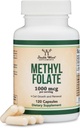 Méthylfolate 1000mcg, 120 Capsules (supplément de folate de méthyle testé par une tierce partie) Le folate méthylé est une forme plus active de folate que l'acide folique (non OGM, sans danger végétalien) par le double bois