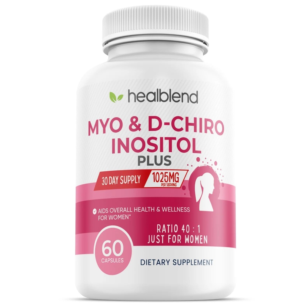 Myo & D-Chiro Inositol Plus Supplement Blend, Hormonal Balance, Healthy Ovulation and Global Wellness Support for Women, Fertility and Grossesse Health, 60 Capsules