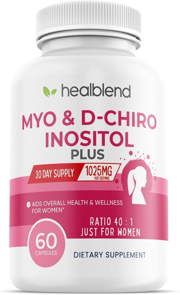 Myo & D-Chiro Inositol Plus Supplement Blend, Hormonal Balance, Healthy Ovulation and Global Wellness Support for Women, Fertility and Grossesse Health, 60 Capsules