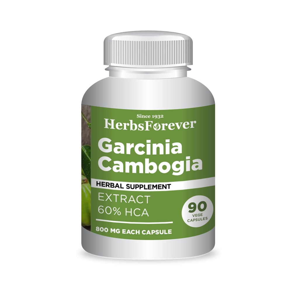 Herbsforever Garcinia Cambogia Extract Supplement Supporte Mode de vie sain et gestion du poids Formule à base de plantes naturelles 90 Capsules végétariennes pour adultes