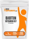 BulkSupplements.com Biotine 10000mcg Poudre - Vitamine B7, Vitamines pour cheveux, peau et ongles - Sans gluten, 1g par portion (10mg Biotine), 250g (8,8 oz) (paquet de 1)