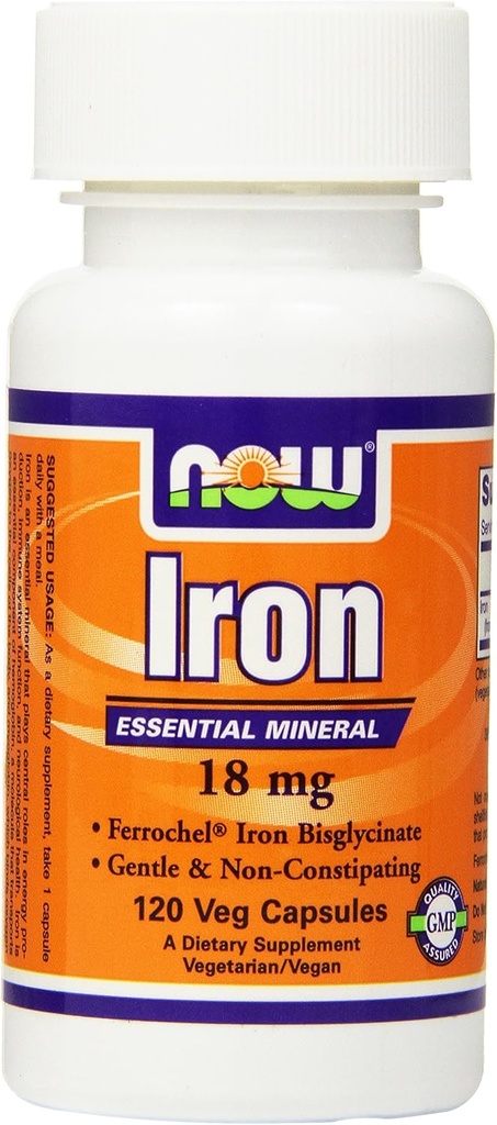 NOW Iron 18 mg,120 Veg Capsules