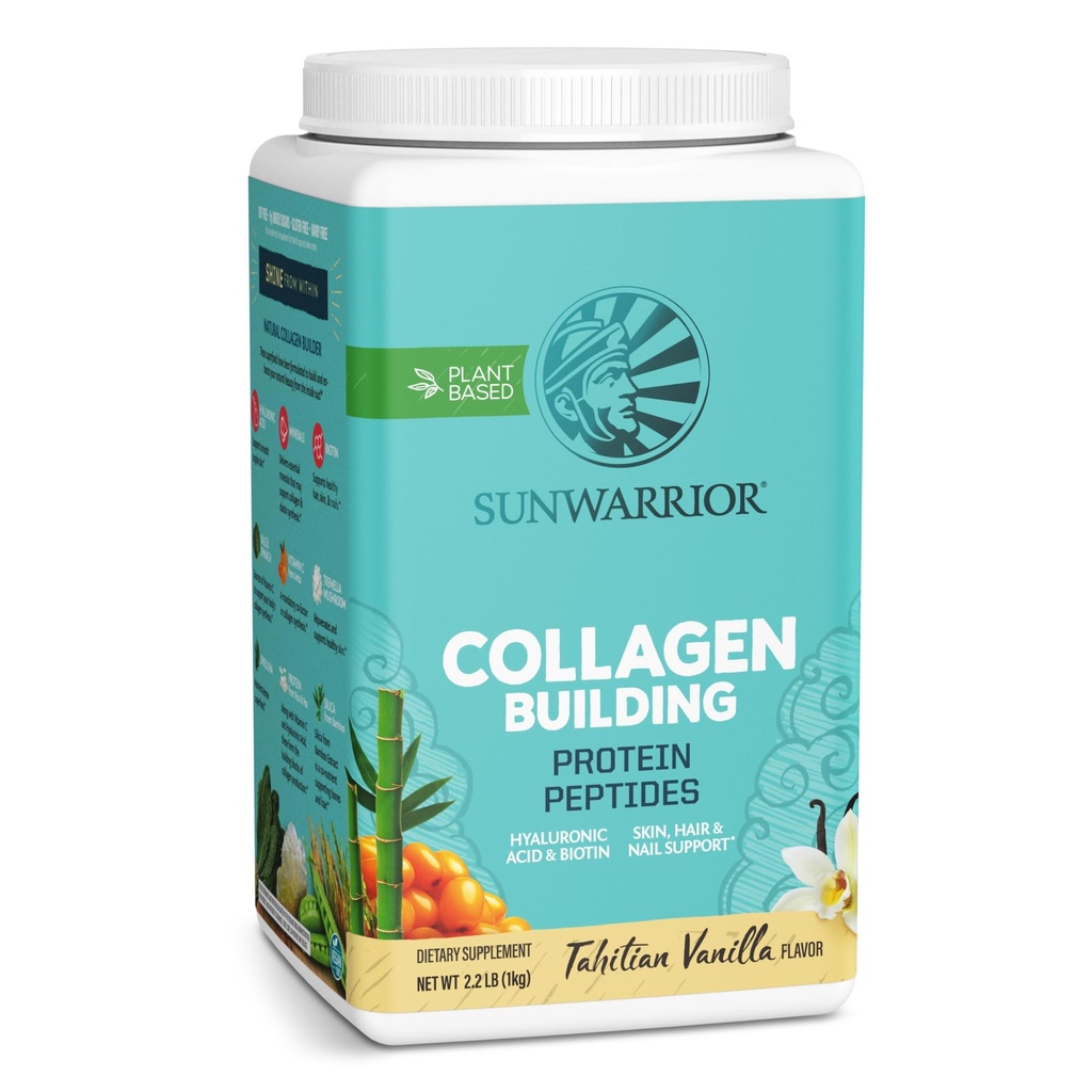 Sunwarrior Collagen Peptides Building Poudre de colle Vegan pour les femmes en poudre de protéines à base de plantes Acide hyaluronique, Biotine, Silice, Vitamine C pour la peau des cheveux et les ongles
