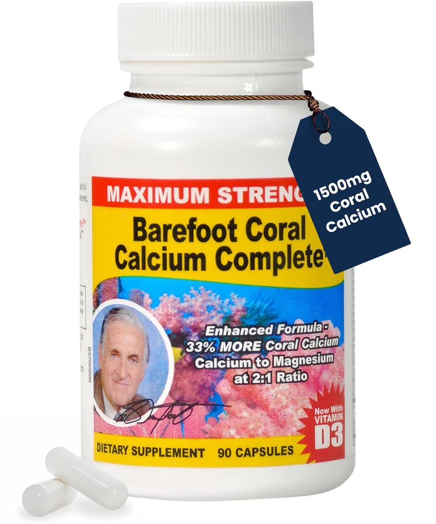 1500mg, 90 Capsules- Supplément de calcium de corail développé par Bob Barefoot- soutient les niveaux de santé et de PH généraux- contient du calcium, du magnésium et de la vitamine D3