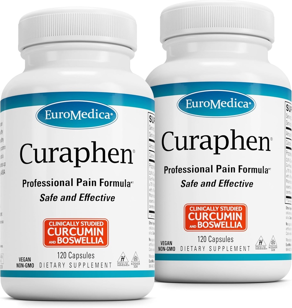 EuroMedica Curaphen - Supplément Curcumin pour la circulation et le soutien endorphine - Soutien pour le malaise occasionnel - Aide Muscles sains - 120 Capsules, 2 Pack (240 Capsules)