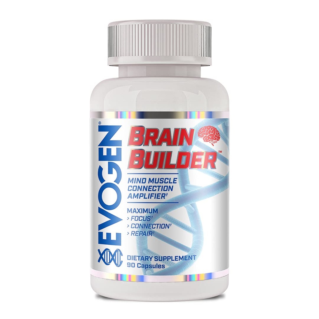Evogen Brain Builder - Amplificateur Mind-Muscle Connection (Muscle Connection Amplifier) Boosts Focus, Concentration, & Connection (Lions Mane, Bacopa Monnieri, Alpha-GPC) 90 Capsules