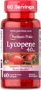 Puritan's Pride Premium Lycopene 40mg, supplément alimentaire pour la prostate, l'antioxydant, la santé cardiaque, et le soutien sanitaire global, 2 mois d'approvisionnement, 60 softgels à libération rapide