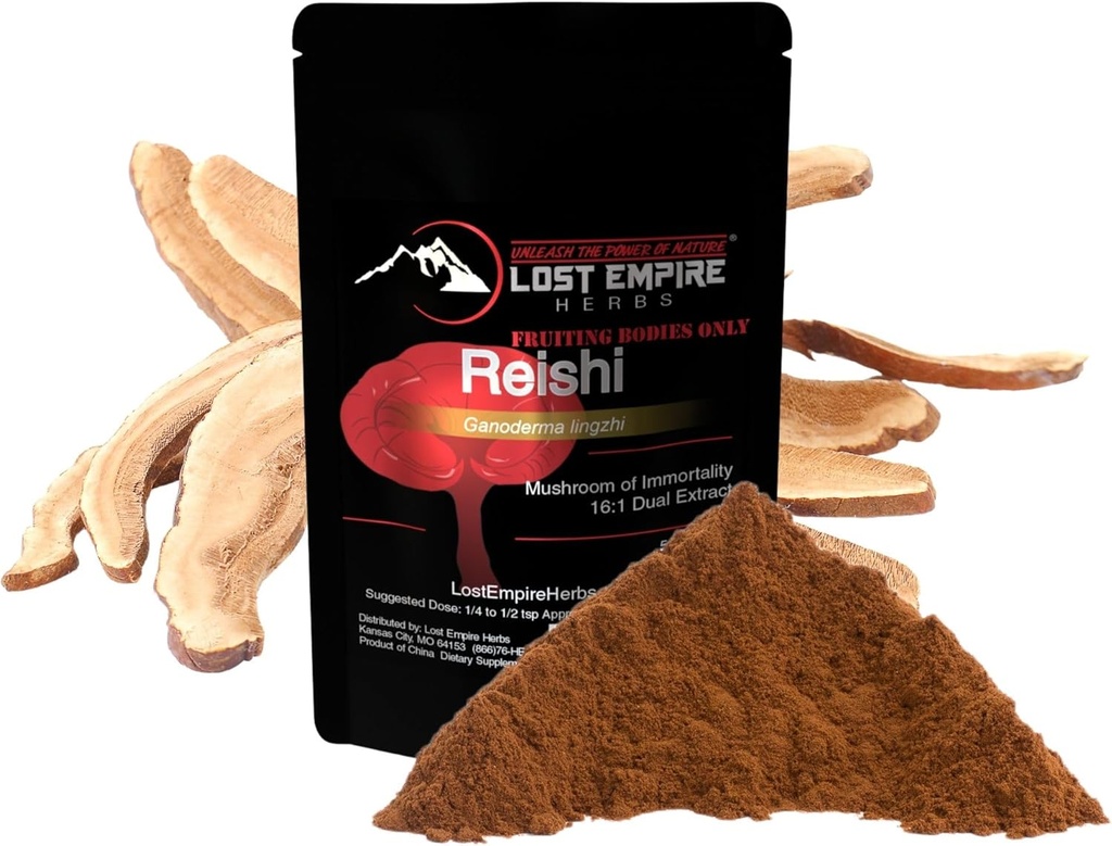 Lost Empire Herbes Reishi (Ganoderma Lucidum) Poudre de Champignons Organique 16:1 Dual Extract from Real Champignons Not Mycelium.