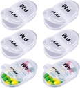 6 Pack Pill Organizer Pocket Small Case Holder Am Pm Pill Case Portable Two Compartment Round Travel 2 Times a Day for Vitamin Medication Supplement(Clear)