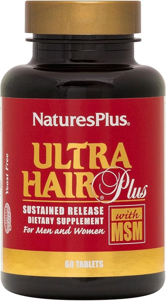NaturesPlus Ultra Hair Plus - 60 comprimés, pack de 2 - Formule de libération prolongée pour hommes et femmes - Sans gluten - 60 portions totales