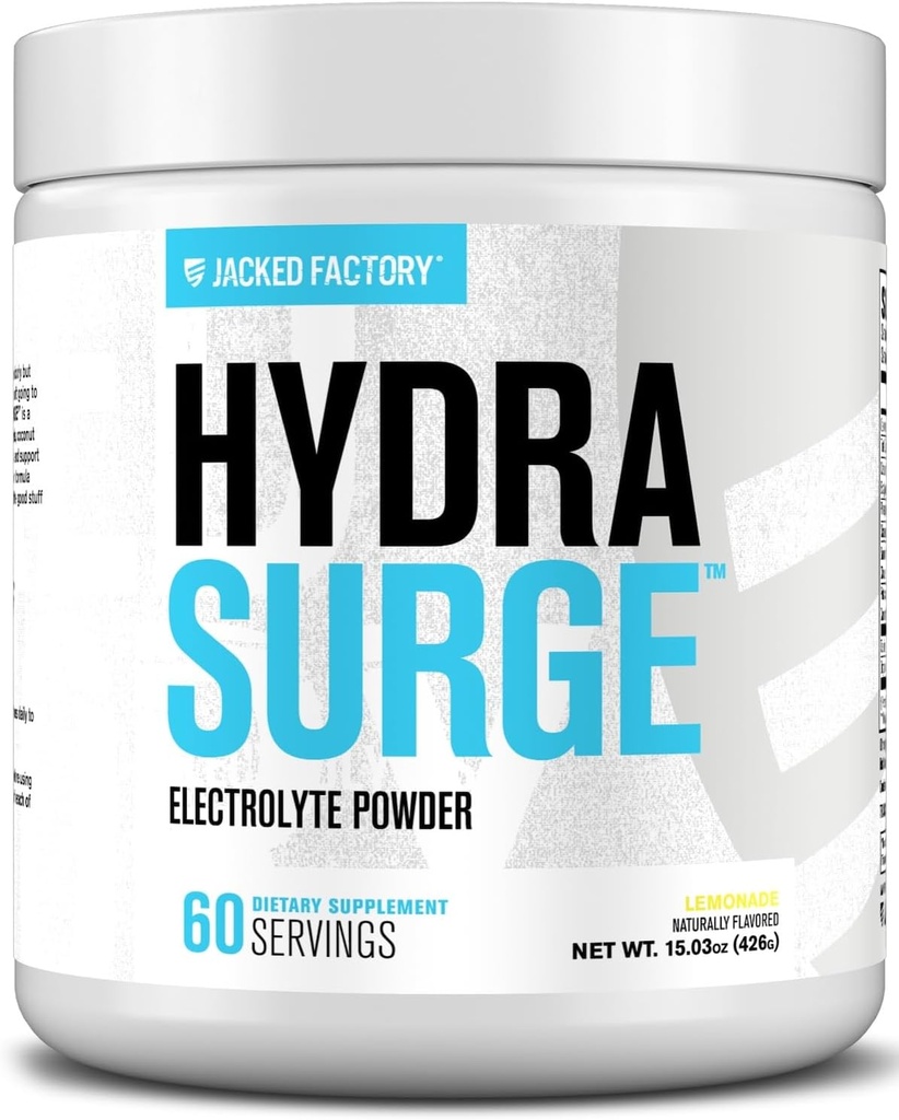 HYDRASURGE en poudre d'électrolyte - Supplément d'hydratation avec minéraux clés, sel de mer de l'Himalaya, eau de noix de coco - Keto Friendly, naturellement sucré - 60 portions, citronade
