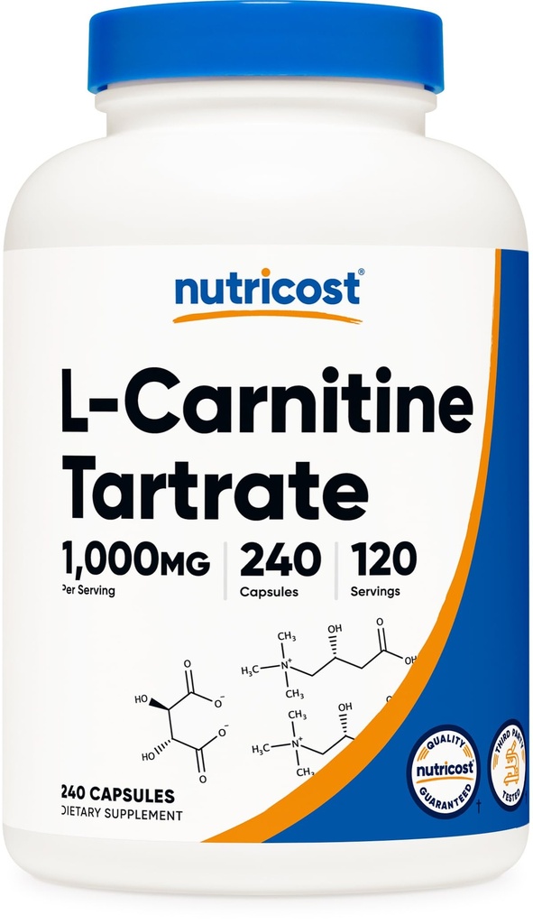 Nutricost L-Carnitine Tartrate 1000mg, 240 Capsules - 500mg Par Capsule, 120 portions