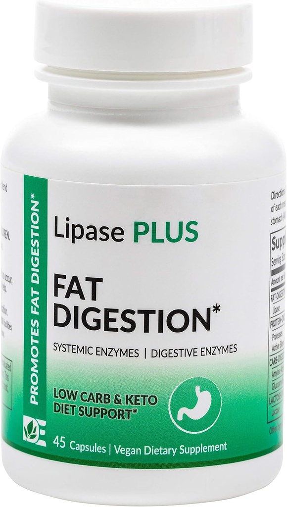 Lipase Plus - Formule enzymatique digestive, Digestion des aliments gras, absorption d'acide gras oméga