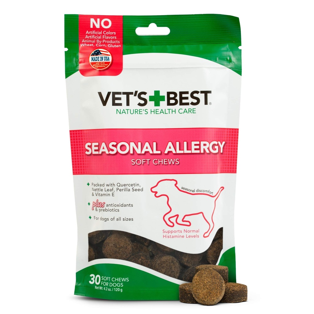 Vet's Best saisonal allergy Soft Chew Dog Suppléments, apaise les chiens Irritation cutanée due aux allergies saisonnières, 30 jours d'approvisionnement