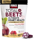 FACTEUR DE FORCE Betteraves totales Santé du coeur Ultimate Chews for Blood Pressure Support, avec poudre de betterave, CoQ10, B Vitamines et extrait de graines de raisin pour le flux sanguin et l'énergie, grenade Berry, 60 Chews doux