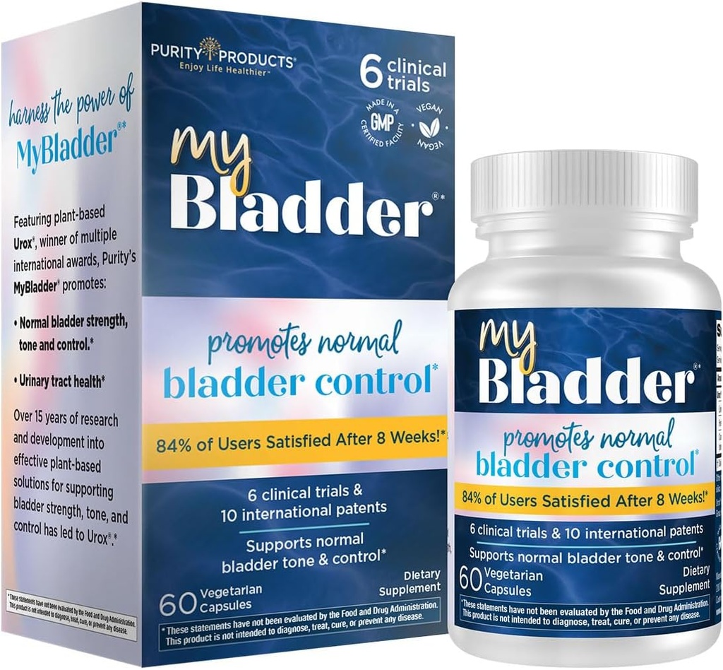 MyBladder Support Formula by Purity Products - Promotes Normal Bladder Control, Strength, Tone & Urinary Tract Health - For Men and Women - Clinically Studied 840mg Patented Blend - 60 Veg Caps (1)