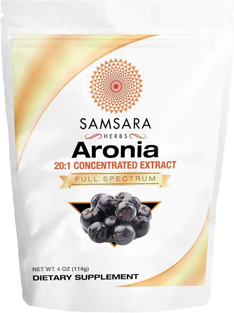 Herbes de Samsara Aronia Berry 20:1 Poudre d'extrait (4oz/114g) - Supplément antioxydant, flavonoïdes et polyphénols - Élevé ORAC - Berry amérindienne - Mieux-être