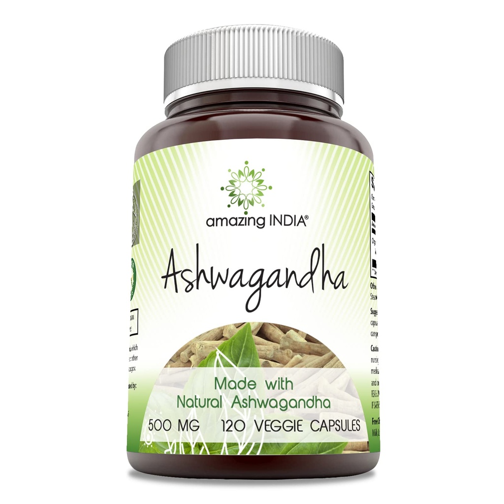 Inde incroyable Supplément Ashwagandha $ 500 Mg par service $ 120 Capsules de légumes $ Non-GMO $ Sans gluten $ Fabriqué aux États-Unis $ Idéal pour les végétariens