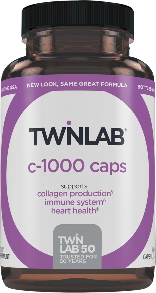 Twinlab C-1000 Caps - Vitamin C Immune Support Supplements for Men and Women - 250 Capsules