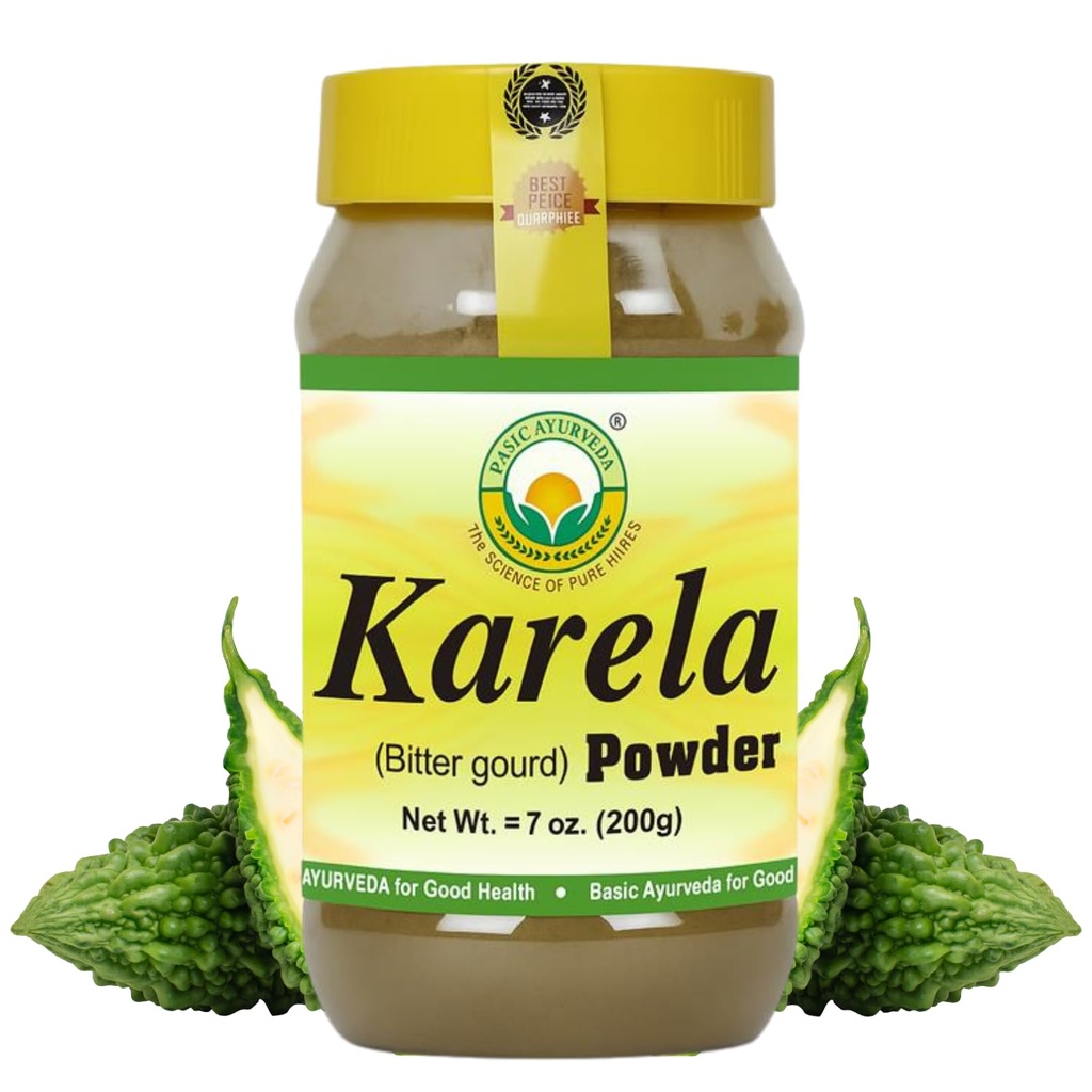BASIC AYURVEDA Karela Powder – 7.05 Oz (200g) | 100% Natural Bitter Gourd Powder | Rich in Antioxidant | Ideal for Herbal Teas, Cooking & Juices | Plant-Based & Gluten Free
