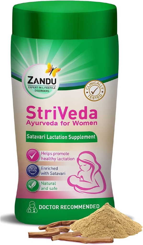 Zandu StriVeda Satavari Supplément d'allaitement pour augmenter l'approvisionnement en lait maternel, 210 g