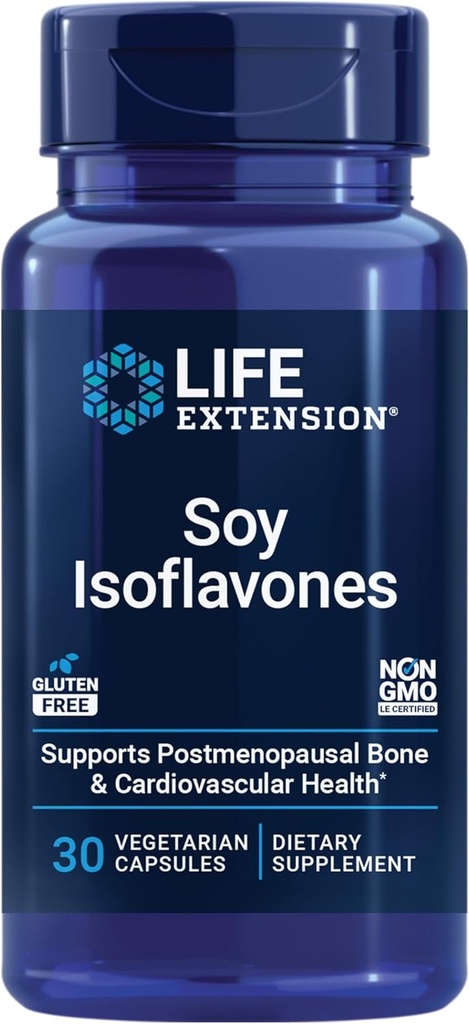 Extension de vie Isoflavones de soja, coeur, os et soins de santé cellulaire pour les femmes ménopausées, sans gluten, non OGM, végétarien, 30 capsules