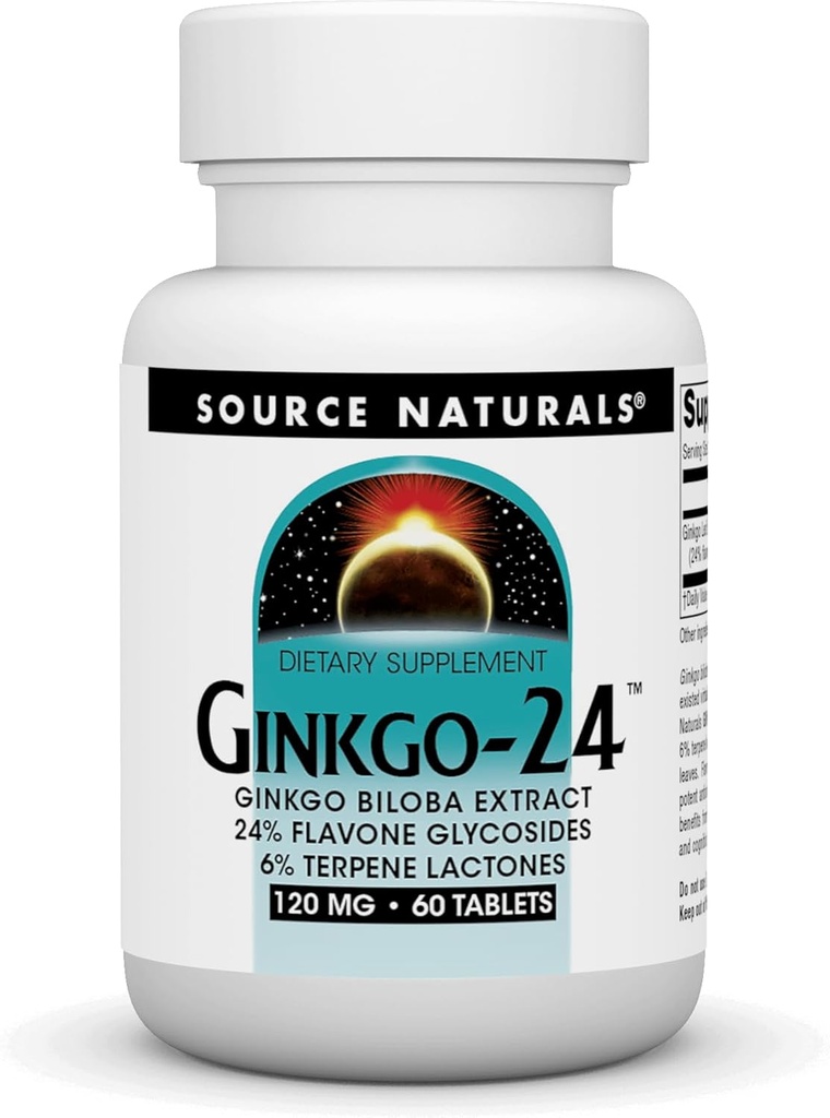 Source Naturals Ginkgo-24 - Ginkgo Biloba Extract 120 mg Supports Mental Acuity - 60 Tablets