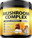 Satoomi 10in1 Complexe de compléments de champignons - Lions Mane, Cordyceps, Reishi, Chaga et 6 autres - Suppléments de cerveau pour mémoire et focus - 90 comtes - 3 mois d'approvisionnement