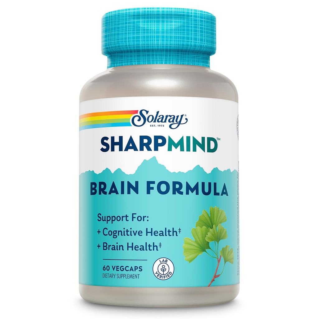 SOLARAY SharpMind Formule de soutien au cerveau - Suppléments Cerveau Nootropique - Soutien Cognitif et Santé du cerveau avec Ginkgo Biloba - Garantie de 60 jours, 60 portions, 60 VegCaps